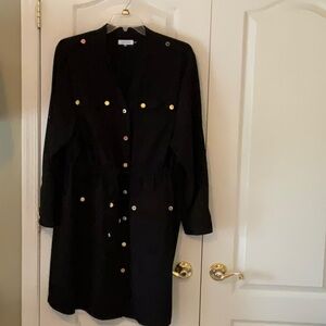 Chic Black Dress with Gold Button Details